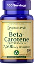 Puritan's Pride Beta Carotene Provitamin A 7.500mcg (25.000 IU), συμπλήρωμα βιταμίνης για το ανοσοποιητικό σύστημα, αντιοξειδωτικό και υποστήριξη για την υγεία των ματιών, παροχή 100 ημερών, 100 Softgels ταχείας απελευθέρωσης