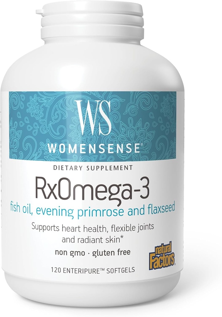 WomenSense by Natural Factors, RxOmega-3 Fish Oil, Supports a Healthy Heart and Joints with Primrose Oil, Omega-3 DHA and EPA, Gluten Free, 120 softgels (60 servings)
