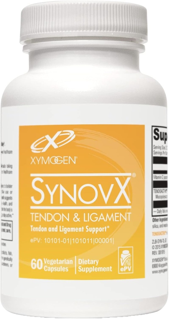XYMOGEN SynovX Tendon & Ligament - Υποστηρίζει τις διαδικασίες του σώματος της Tendon & Ligament Comfort & Self-Επισκευή - Μουκοπολυσακχαρίτες & τύπου I Collagen (60 κάψουλες)