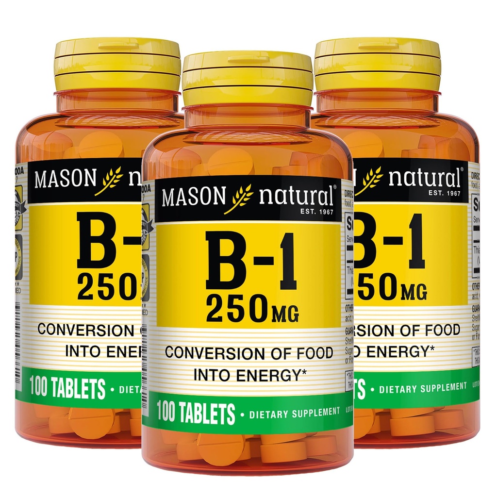 MASON ΦΥΣΙΚΗ Βιταμίνη Β1 Θιαμίνη 250 mg, 300, Ημέρα προσφοράς, Συμπλήρωμα διατροφής για την υποστήριξη των επιπέδων φυσικής ενέργειας, 100 δισκία (πακέτο των 3)