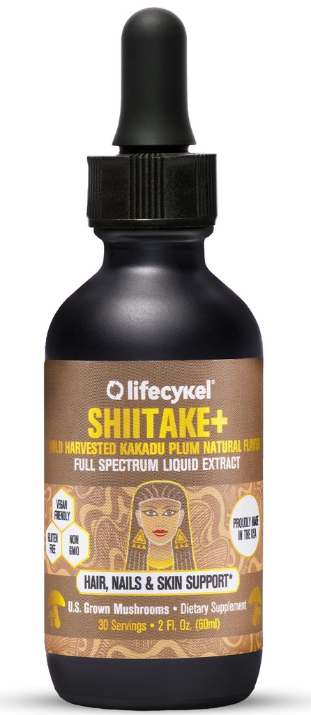Lifecykel - Shiitake Mushroom Extract με Kakadu Plum- Hair, Skin & Nail Support, Αντιγήρανση συμπλήρωμα - 100% Βιολογικά Μανιτάρια, Ανοσοποιητική ενίσχυση, Βιταμίνη C Made in The US- 2 FL oz(Packaging May Vary)
