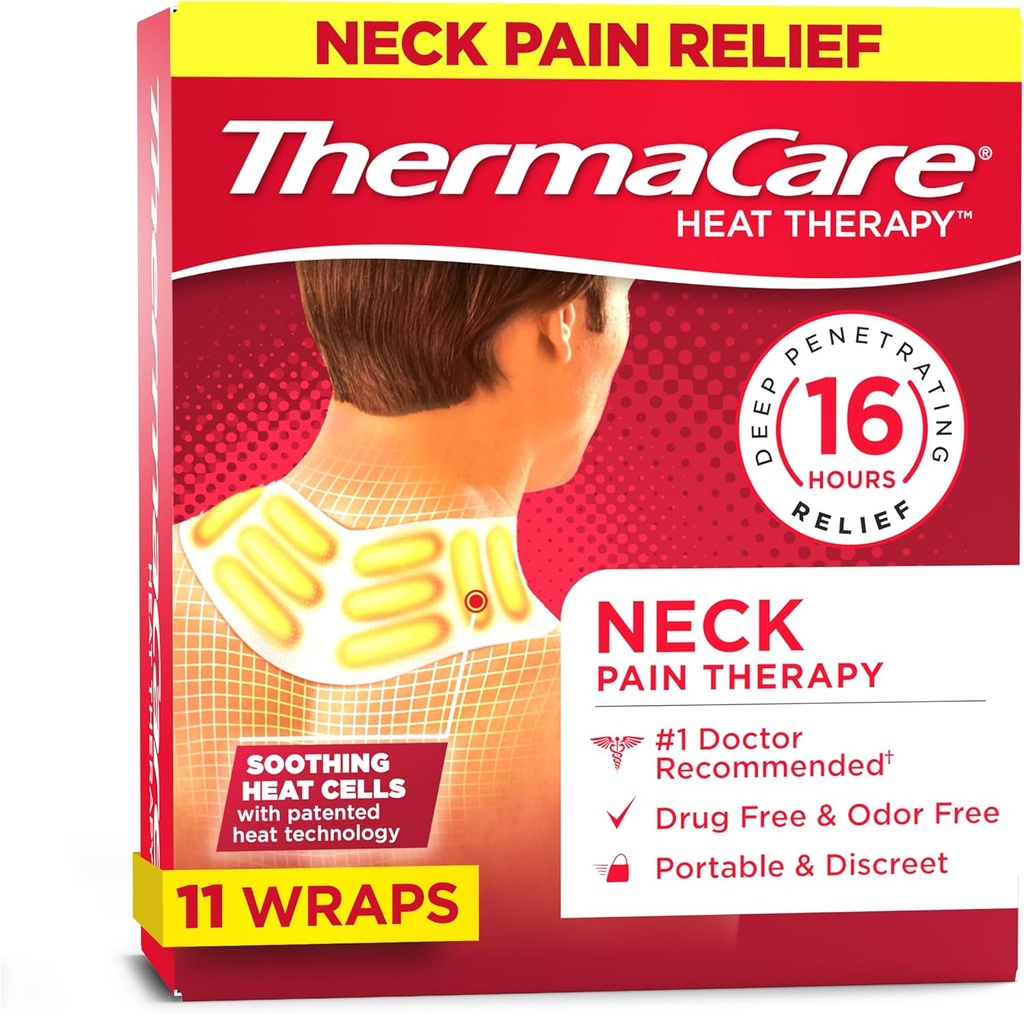 ThermaCare Heat Wraps for Neck & Shoulder Pain Relief - Portable Adhesive Heating Pads with 16-Hour Therapeutic Heat - Drug-Free Muscle & Joint Soothing Patches - Large - 11-Count