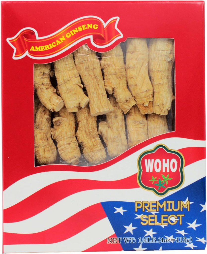 Woho αμερικανική ρίζα Ginseng μισή μικρή μεγάλη (# 131.4) 4 oz κουτί