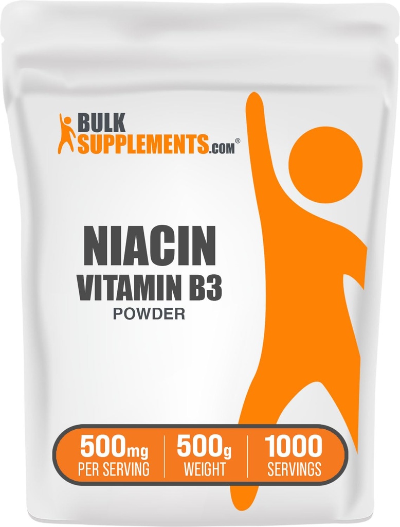 BulkSupplements.com Niacin Powder - Vitamin B3 Supplement, Niacin 500mg - Niacin Flush, Niacin with Flushing - Gluten Free, 500mg of Niacin per Serving, 500g (1.1 lbs) (Pack of 1)