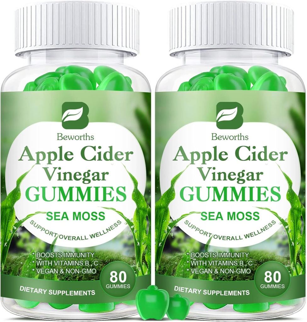 Μηλίτης μηλίτη Ξύδι & Θαλασσινά Gummies Moss, Βιολογικό ACV Gummies με συμπλήρωμα μητέρας Υποστηρίζει ανοσοποιητικό, Πεπτικό Υγεία για Ενήλικες & Παιδιά, Seamoss Gummy με βιταμίνη B6 B9, B12