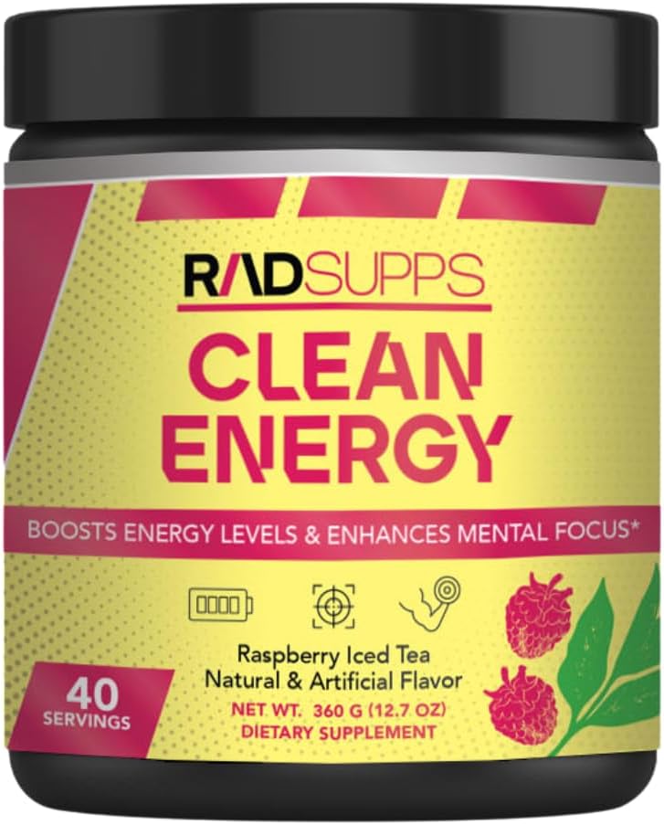 Clean Energy - Pre Workout Powder for Men & Women with BCAAs Amino Acids, Energy Drink Powder, Amino Acid Energy Powder for Energy & Focus - 40 Servings (12.7 oz, Raspberry Iced Tea)