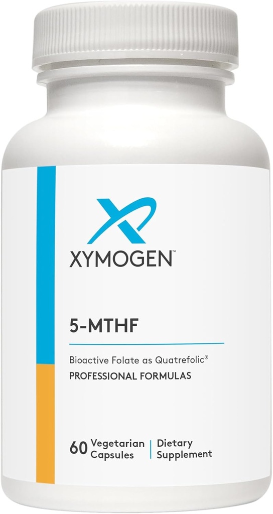 XYMOGEN 5 MTHF - 3.400 mcg DFE Bioactive Folate Supplement as Quatrefolic - Καρδιαγγειακή, Mood + μεθυλίωση Υποστήριξη - Βιταμίνη Β Φολικό μεθύλιο ως L Methylfolate (60 Κάψουλες)