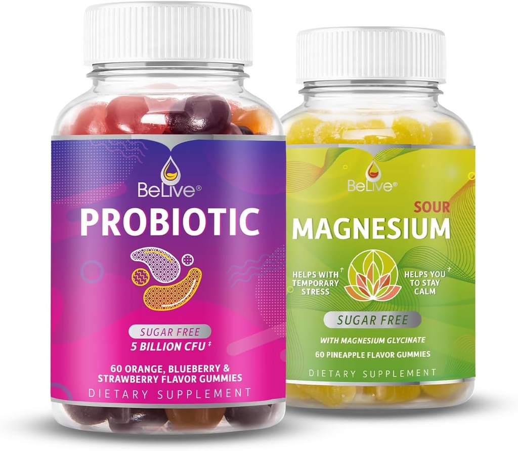 Belive Probiotic και Magnesium Bundle για την Digestive Υγεία, Γενική Υγεία των Ούρων, Αμείωτη υποστήριξη, χαλάρωση και καλύτερο ύπνο