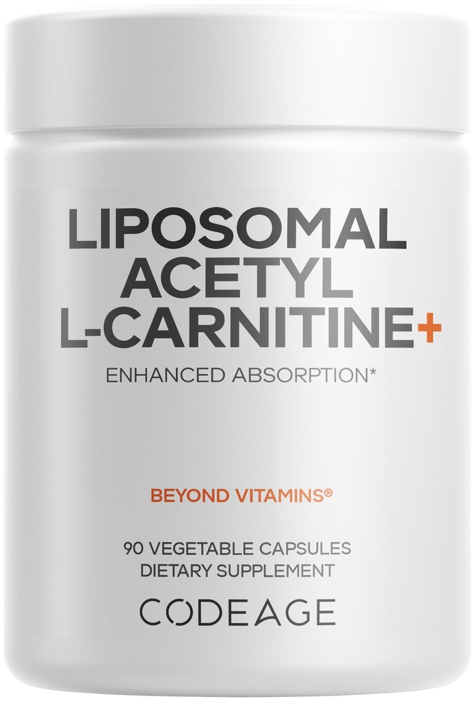 Codeage Liposomal Acetyl-L-Carnitine+ Συμπλήρωμα - 500 mg Acetyl-L-Carnitine per Serving - 3-Month Supply, Liposomal Delivery - Alcar Supplement - L-Carnitine - Μη-GMO, Χωρίς Γλουτένη, 90 κάψουλες
