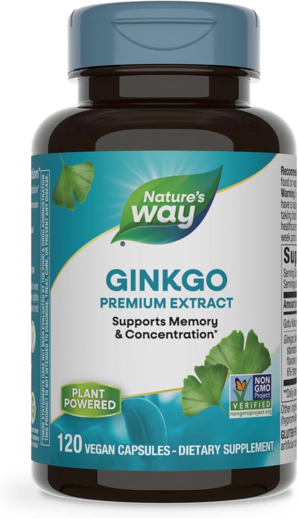 Τρόπος της φύσης Premium εκχύλισμα Ginkgo, μνήμη και συγκέντρωση*, 120 κάψουλες