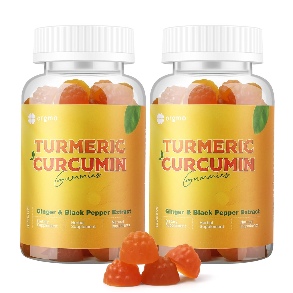 Turmeric Curcumin Gummies με Black Pepper 2 Pack, Turmeric και Ginger συμπλήρωμα για την ανοσοποιητική κοινή υποστήριξη, ζάχαρη χωρίς Ginger Gummies για φλεγμονή Vegan