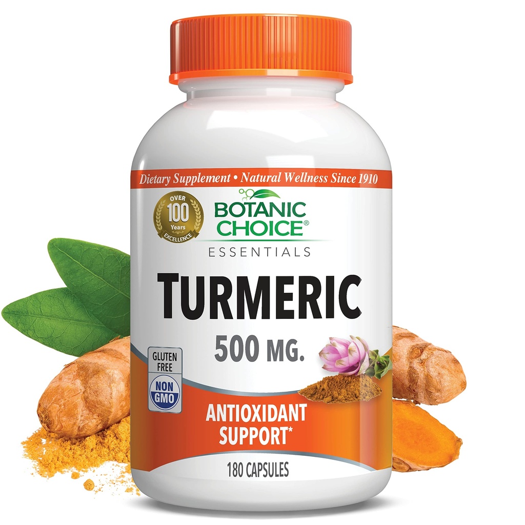 Botanic Choice Premium Turmeric Antioxidant Support - Κοινό συμπλήρωμα υγείας για ενήλικες - 180 κάψουλες Vege (500 mg έκαστο)