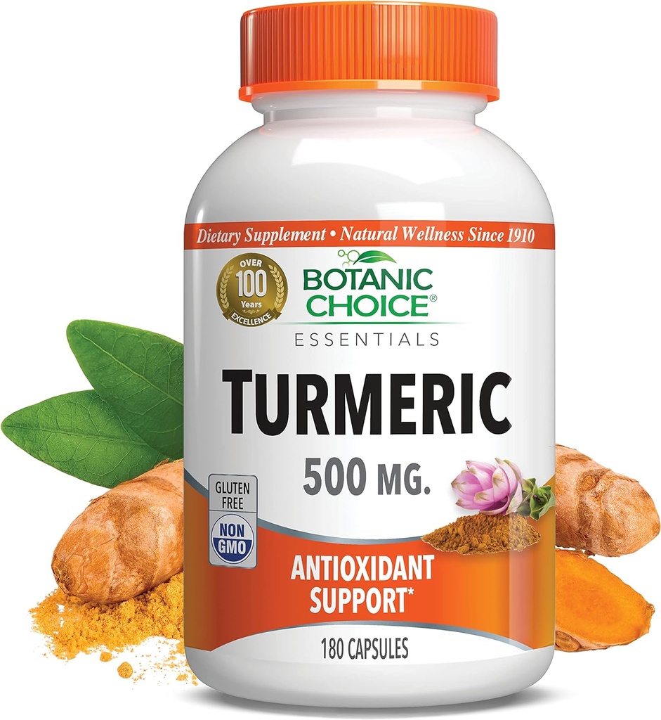Botanic Choice Premium Turmeric Antioxidant Support - Κοινό συμπλήρωμα υγείας για ενήλικες - 180 κάψουλες Vege (500 mg έκαστο)