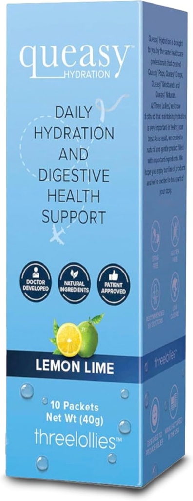 Τρεις Lolies Queasy Hydration MD Packets - Φυσική υποστήριξη Digestive κατά τη διάρκεια της θεραπείας, αναυδατώνει, διευκολύνει τη ναυτία και αντικαθιστά τα θρεπτικά συστατικά - 10 πακέτα