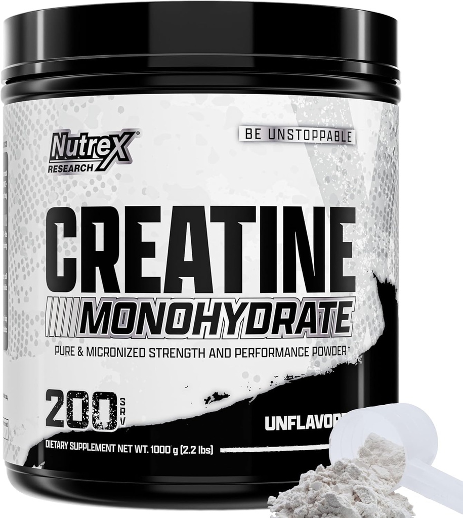 Nutrex Research Micronized Creatine Monohydrate Powder - 200 Servings (1KG) Καθαρή, χωρίς άρωμα Creatine Monohydrate Συμπλήρωμα για την αύξηση των μυών, τη δύναμη και την απόδοση, 5G ανά Serv (2,2lbs)