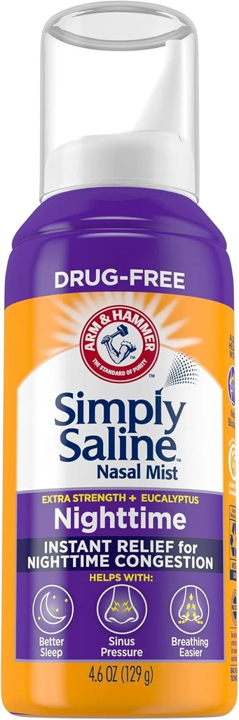 Απλά ορός συν τη νυχτερινή φόρμουλα Nasal Mist, Ευκάλυπτος, επιπλέον δύναμη, 4,6 fl oz - 2pc
