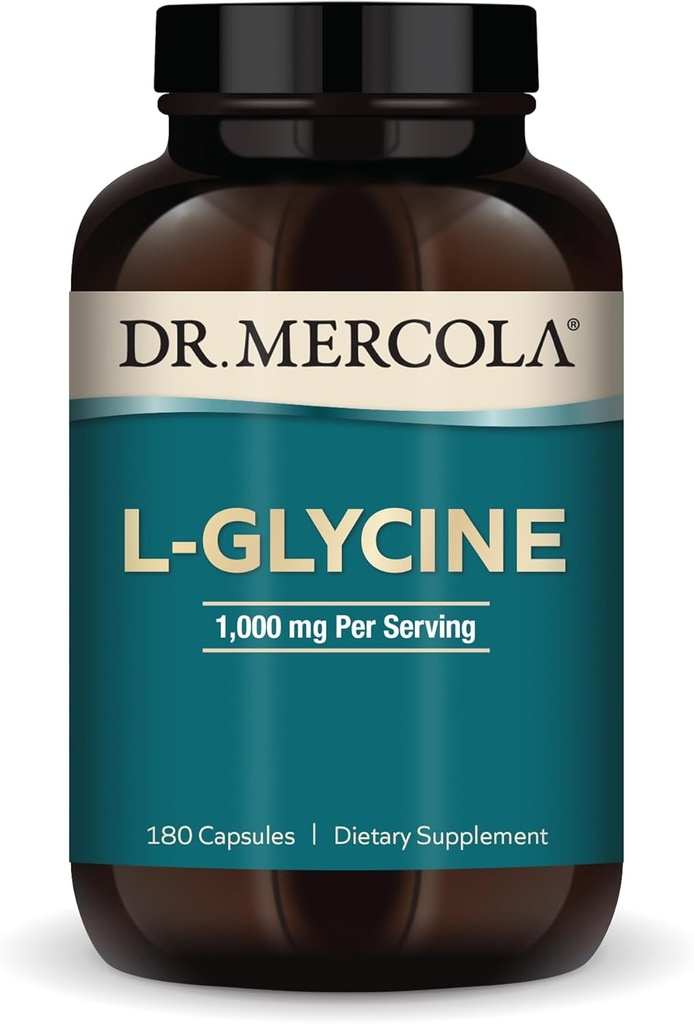 Δρ. Mercola L-Glycine - Βοηθήματα Παραγωγή Γλουταθειόνης & Κολλαγόνου - Υποστηρίζει Καρδιά, Εγκέφαλο, Διέγερση, Μεταβολική & Ανοσολογική Υγεία - Μη ΓΤΟ, Χωρίς Γλουτένη & Χωρίς Σόγια - 180 Κάψουλες (90 Υπηρεσίες)