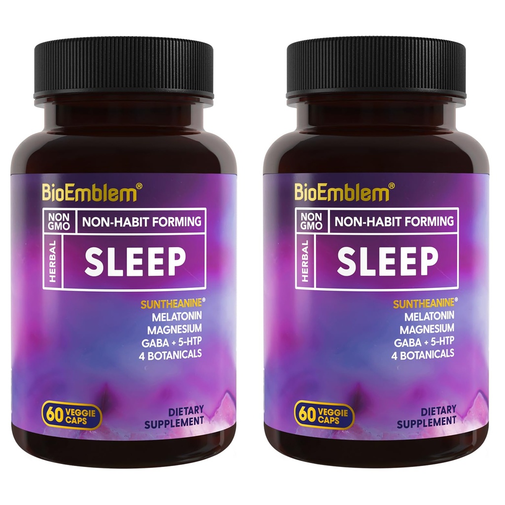 BioEmblem Natural Sleep Aid for Adults with Melatonin, Valerian Root, Suntheanine & More 