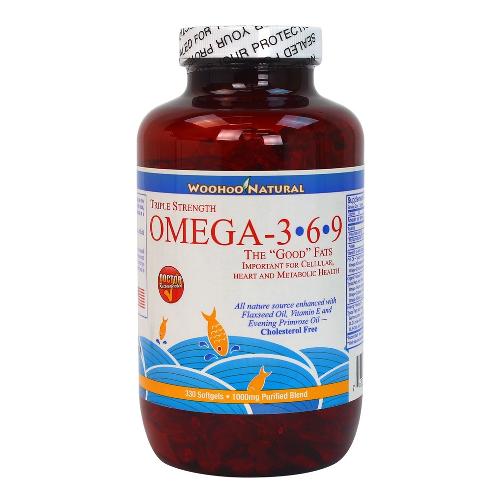 Woohoo Natural Triple Strength Cholesterol Free Omega 3 6 9 Fish Oil Formla 330 Softgels (1)