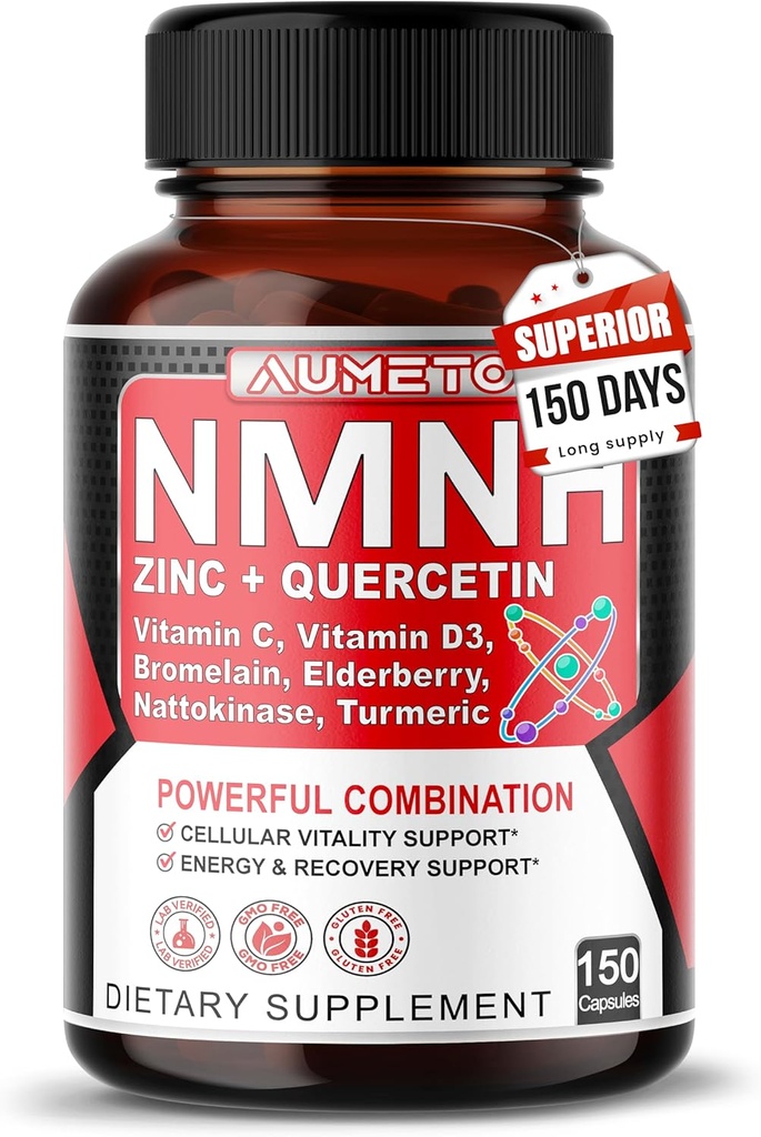 NMNH 600 mg με ψευδάργυρο, Quercetin, Βιταμίνη D3, Elderberry & Nattokinase – Καθημερινή Κυτταρική Ουαλλότητα & Υγιεινή Γήρανση Υποστήριξη – 150 κάψουλες – Κατασκευασμένη στις ΗΠΑ
