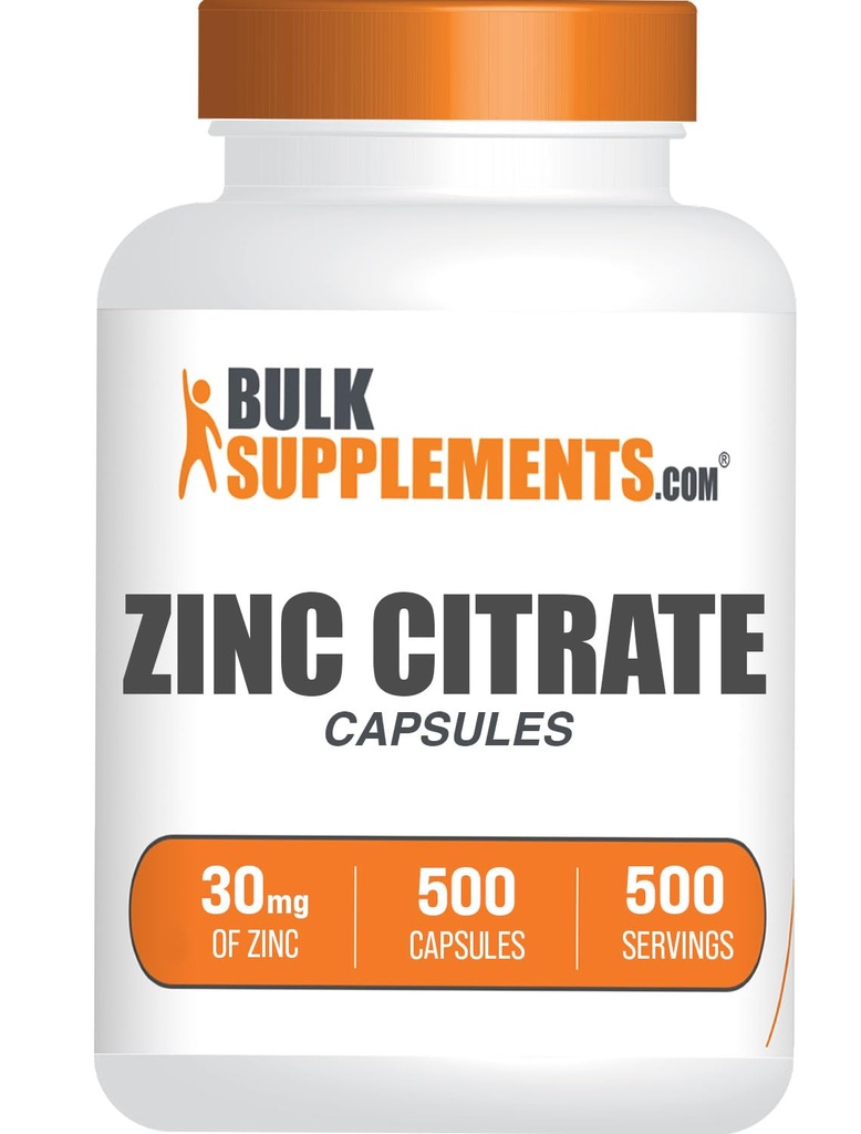BulkSupplements.com Κάψουλες κιτρικού ψευδαργύρου - Συμπληρώματα ψευδαργύρου, Χωρίς γλουτένη - 30mg ανά υπηρεσία, 1 κάψουλα ανά υπηρεσία, 500 Count (Pack of 1)