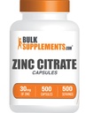 BulkSupplements.com Κάψουλες κιτρικού ψευδαργύρου - Συμπληρώματα ψευδαργύρου, Χωρίς γλουτένη - 30mg ανά υπηρεσία, 1 κάψουλα ανά υπηρεσία, 500 Count (Pack of 1)