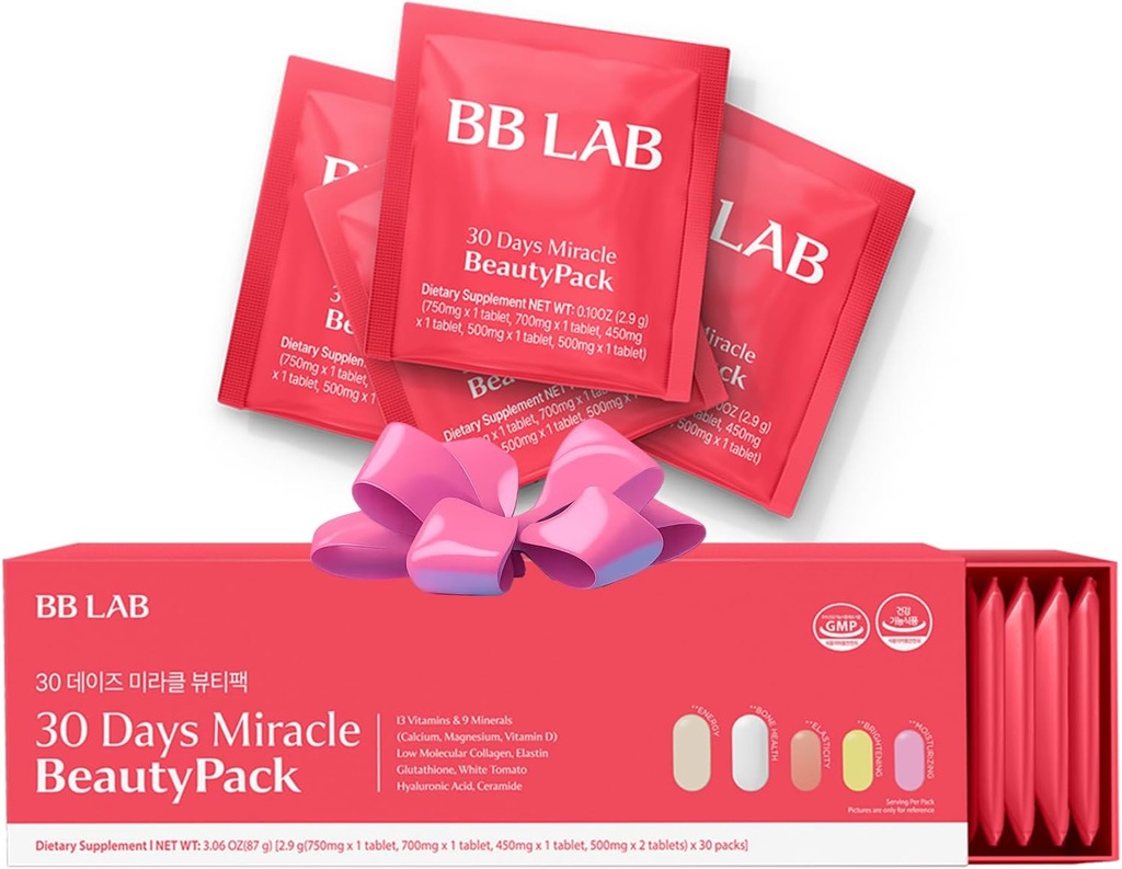BB LAB 30 ημέρες θαυματουργή ομορφιά All-in-one Pack, χαμηλή μοριακή κολλαγόνο, ελαστίνη, γλουταθειόνη, Ceramide, Υαλουρονικό οξύ, πολυβιταμίνες & ορυκτά, ασβέστιο, μαγνήσιο, βιταμίνη D
