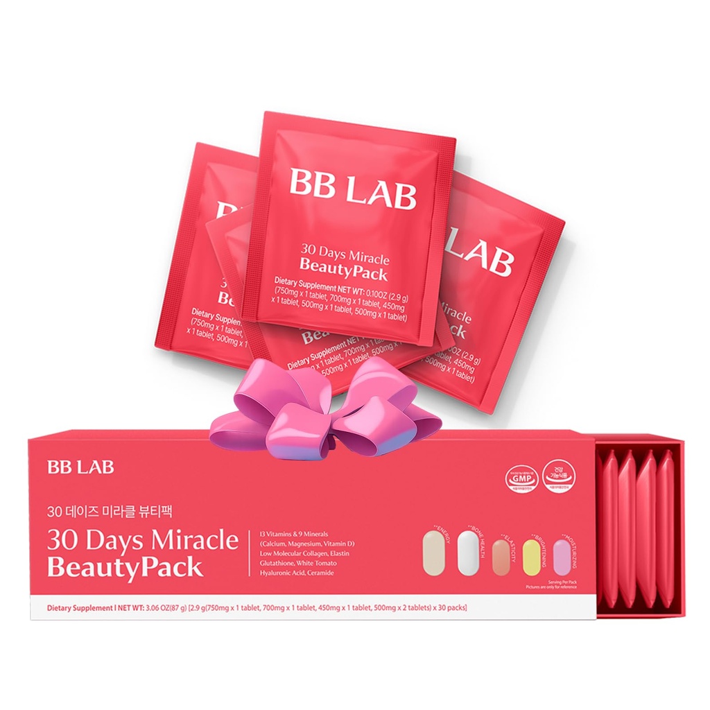 BB LAB 30 ημέρες θαυματουργή ομορφιά All-in-one Pack, χαμηλή μοριακή κολλαγόνο, ελαστίνη, γλουταθειόνη, Ceramide, Υαλουρονικό οξύ, πολυβιταμίνες & ορυκτά, ασβέστιο, μαγνήσιο, βιταμίνη D