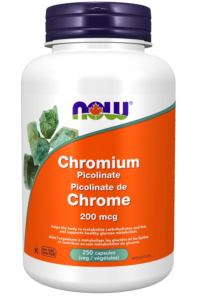 NOW Συμπληρώματα Τροφίμων, Chromium Picolinate 200 mcg, Insulin Co-Factor *, 250 Veg Κάψουλες