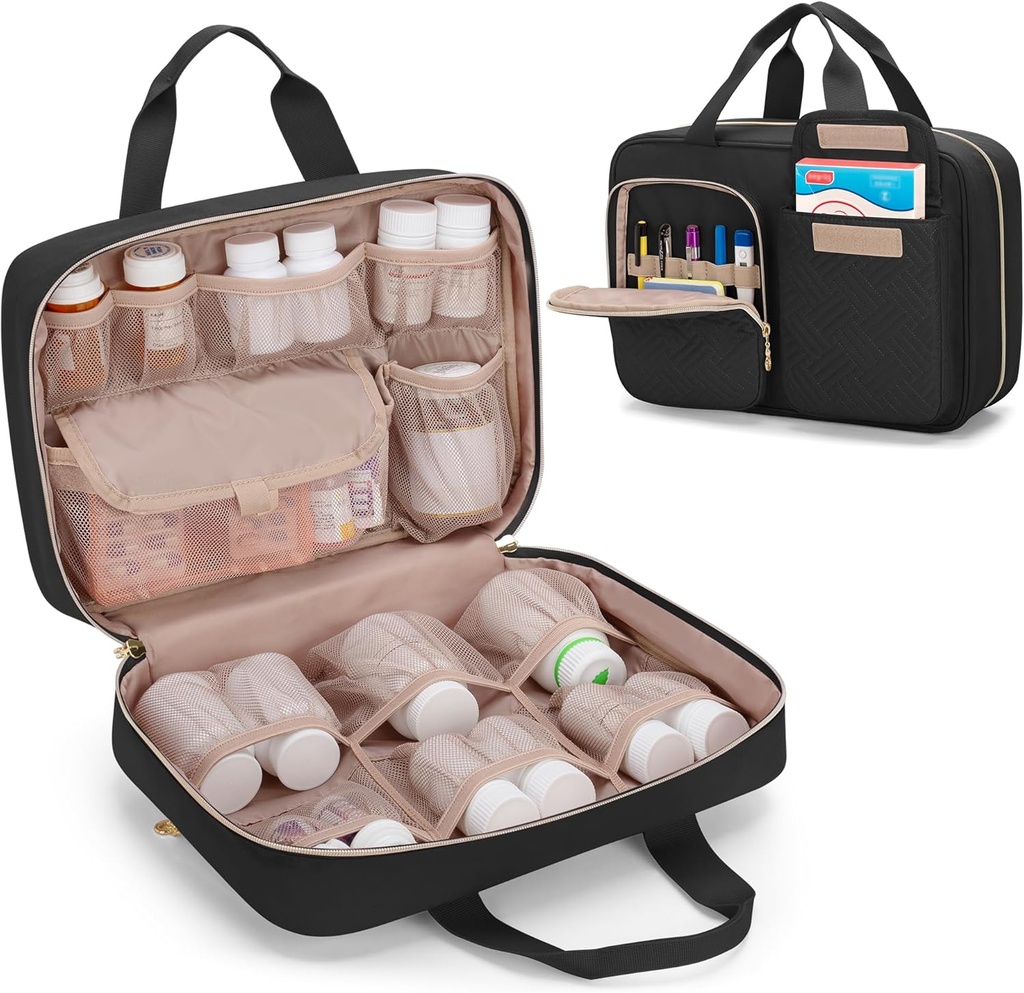 Damero Medicine Organizer, Χάπια μπουκάλια Αποθήκευση Τσάντα Ταξιδιών για ιατρική συνταγή, Ιατρικές προμήθειες, μαύρο
