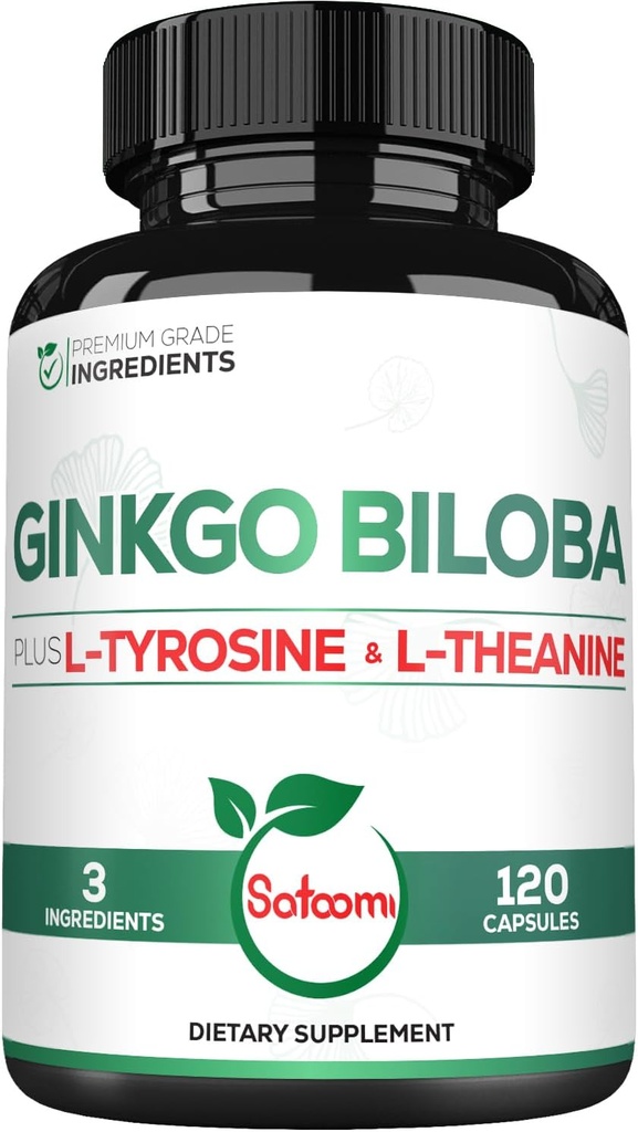 1000mg Ginkgo Biloba Συμπληρώματα με L-Τυροσίνη, L-Θεανίνη - 120 κάψουλες για 2-μηνη Προσφορά - Υποστήριξη Εστίαση, Λειτουργία Mermory, Εγκεφαλική Υγεία & Ποιότητα Οράματος