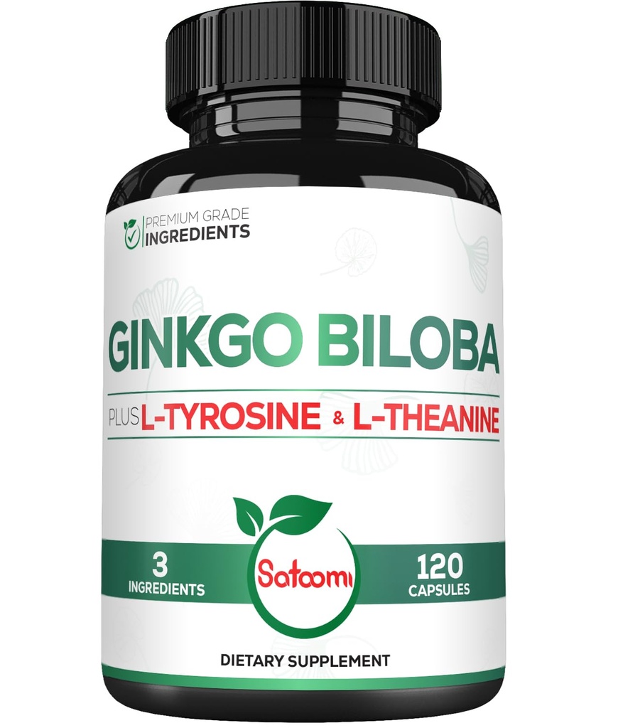 1000mg Ginkgo Biloba Συμπληρώματα με L-Τυροσίνη, L-Θεανίνη - 120 κάψουλες για 2-μηνη Προσφορά - Υποστήριξη Εστίαση, Λειτουργία Mermory, Εγκεφαλική Υγεία & Ποιότητα Οράματος