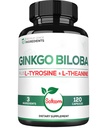 Satoomi 1000mg Ginkgo Biloba Supplements with L-Tyrosine, L-Theanine - 120 Capsules for 2-Month Supply - Support Focus, Mermory Function, Brain Health & Vision Quality