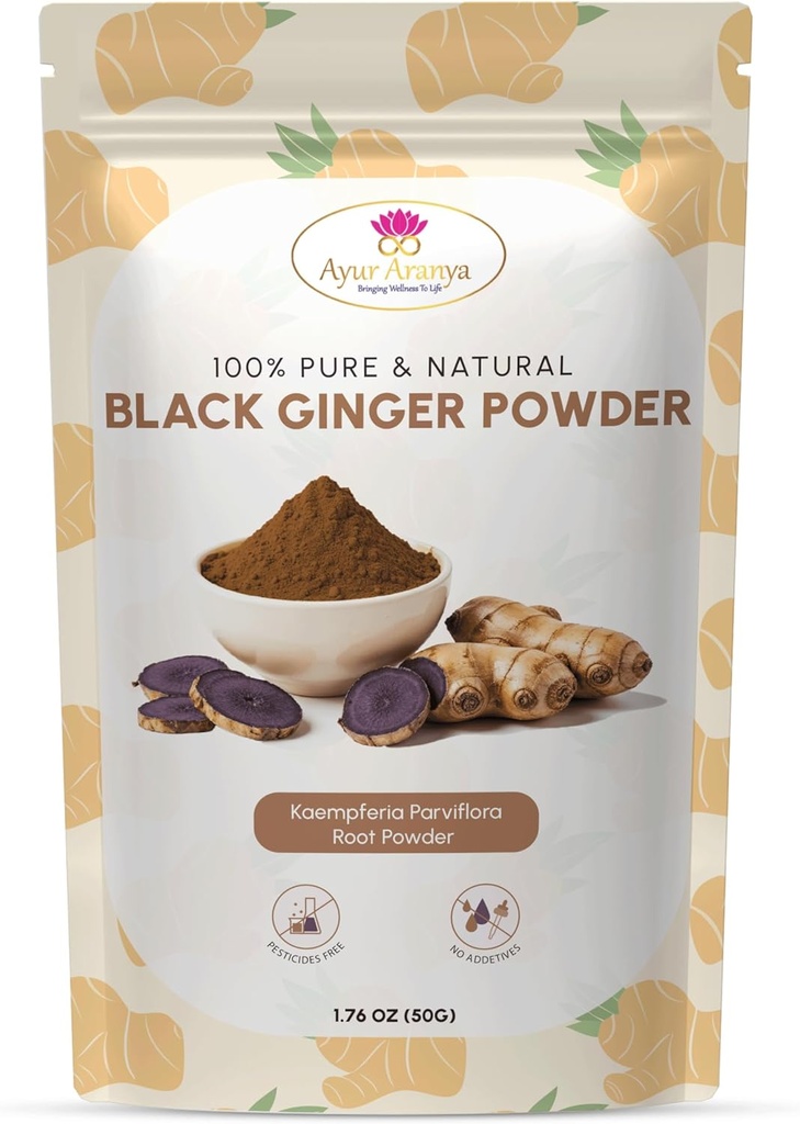 Ayur Aranya 100% Pure Black Ginger Powder 50g – Kaempferia Parviflora Root Powder – Φυσική Stamina & Energy Booster – Premium Quality, Χωρίς συντηρητικά – Ανακατέψτε με νερό, χυμούς, smoothies ή τσάι