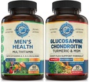 Mens Daily Multivitamins & Advanced Joint Support Bundle (Ένα μπουκάλι το καθένα). Συλλογικά υποστηρίζει Ολιστική Ευεξία, Ενισχυμένη Ενέργεια, και Κοινή Υγεία. USA Made (στα Αγγλικά).
