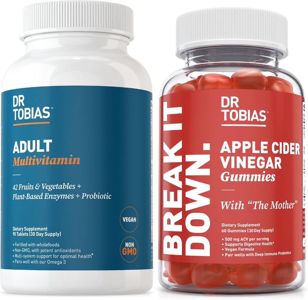 Dr. Tobias Adult Multivamin & Apple Cinegar Gummies, υποστηρίζει την ενέργεια, την ανοσία & την υγεία των ούλων, με 42 φρούτα & λαχανικά Plus Προβιοτικά, δεσμίδες Η μητέρα, FOlate, B12