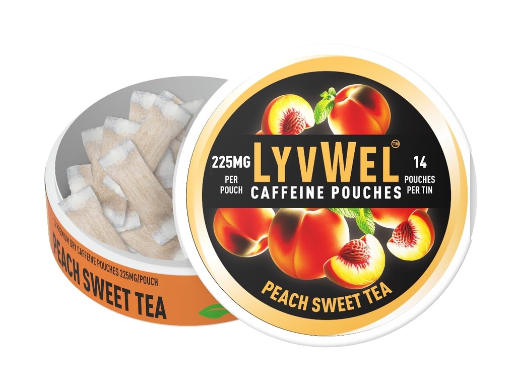 LyvWel Ultra Caffeine Pouch – Ροδάκινο Sweet Tea – 225mg Φυσική καφεΐνη με Guarana – Καθαρή ενέργεια για εστίαση & διάθεση – 1-Pack (15 Pouches)