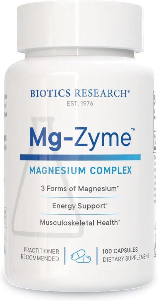 Biotics Research Mg- ZymeTM Triple Magnesium Complex 100 mg- Μαγνήσιο Γλυκινικό, Γλυκονικό, Ασπαρτικό Χηλικό συμπλήρωμα, Υψηλή Απορρόφηση, Υποστήριξη Ύπνος, Ενέργεια, Καρδιαγγειακή Υγεία–100 Κάψουλες