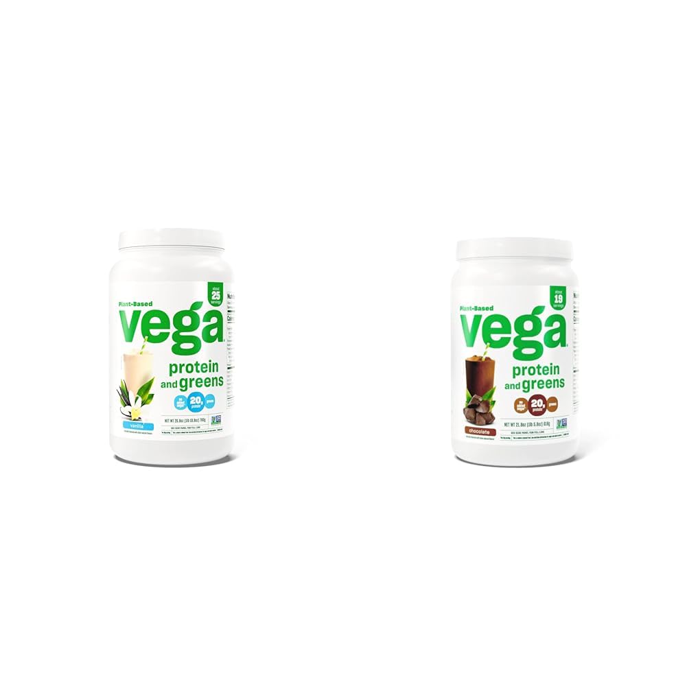 Vega Protein and Greens Protein Powder, Vanilla - 20g Plant Based Protein Plus Veggies, Vegan & Protein and Greens Protein Powder Chocolate (19 Σερβιρίσματα) - 20g Plant Based Protein Plus
