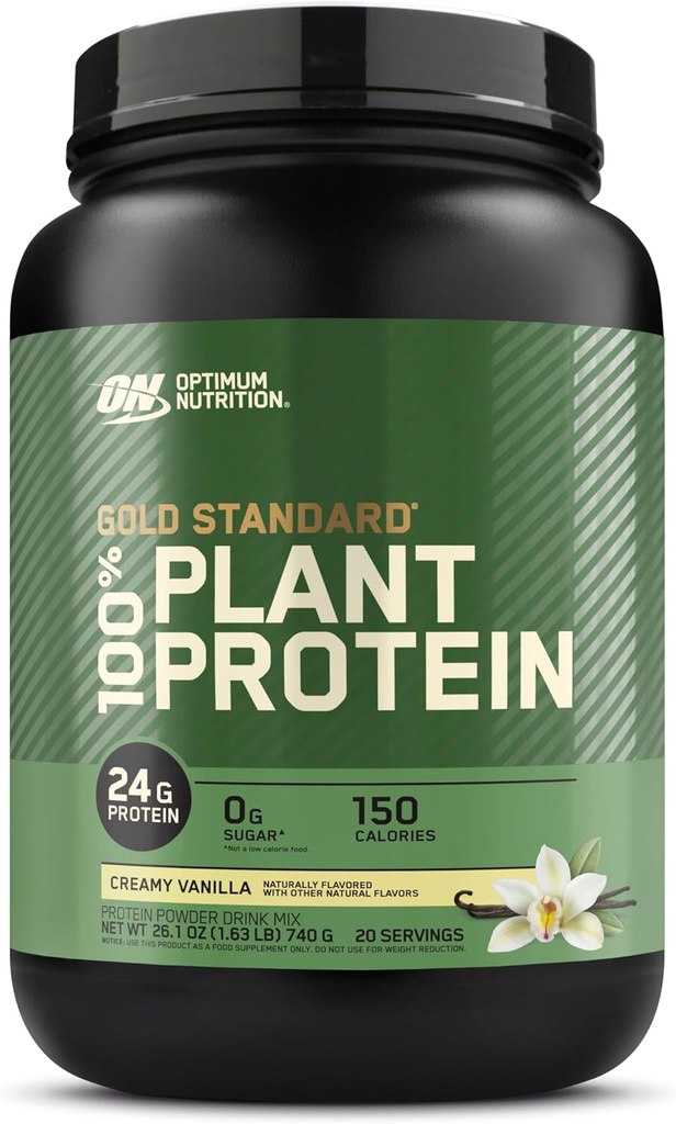 Optimum Nutrition Gold Standard 100% Plant Based Protein Powder, Gluten Free, Vegan Protein for Muscle Support and Recovery with Amino Acids - Creamy Vanilla, 20 Servings (Packaging May Vary)
