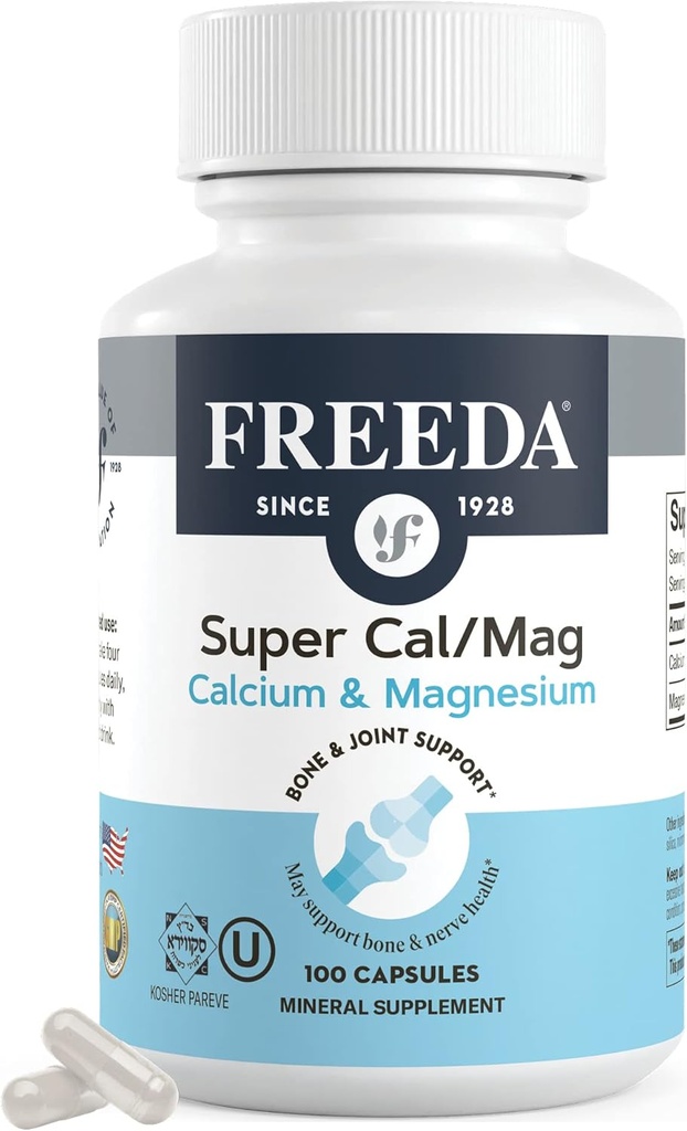 Freda Super Cal/Mag – Kosher Vegan συμπλήρωμα υγείας των οστών – υποστηρίζει τη δύναμη των οστών, νευρική λειτουργία & μυϊκή χαλάρωση – κάψουλες ασβεστίου χορτοφάγων – τεστ τρίτου μέρους – (100 κάψουλες)