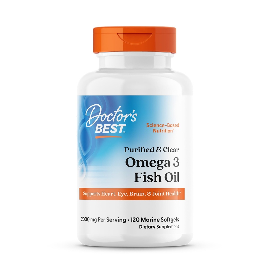 Doctor's Best Purified & Clear Omega 3 Fish Oil with Goldenomega, υποστηρίζει καρδιά, μάτι, εγκέφαλος, & κοινή υγεία, μη-GMO, γλουτένη δωρεάν 120 Marine Softgels