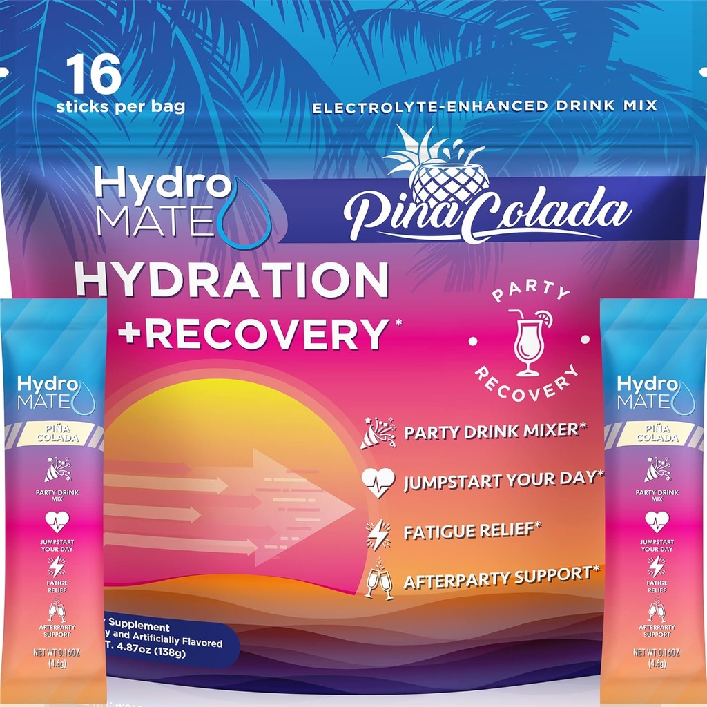 HydroMATE Ηλεκτρολυτές Powder Packets Ανανάς Επιταχυντής Ενυδάτωσης Χαμηλή Ζάχαρη Κόμμα Ευνοήσεις για την αποκατάσταση Tropical Piña Colada 16 Sticks