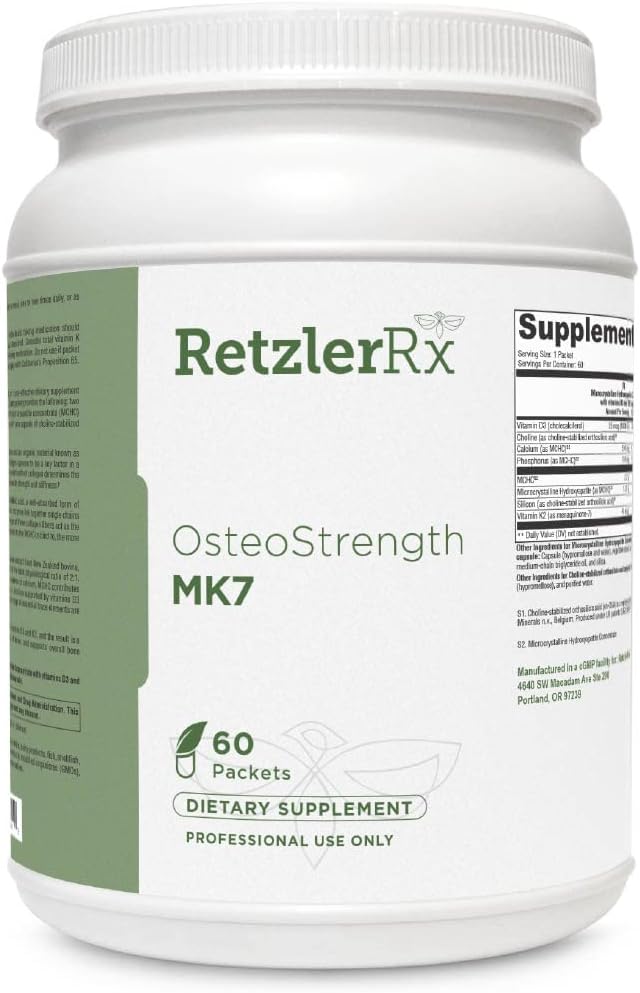 RetzlerRx® OsteoStength MK-7 - Advanced Bone Health Supplement - 60 Packets - MCHC (Ossopan 1100TM), Βιταμίνη D3, Βιταμίνη K2, Ch-OSA® - Υποστηρίζει την Πυκνότητα και τη Δύναμη των Οστών