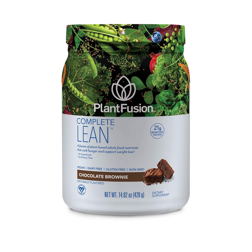 PlantFusion Complete Lean Plant Based Protein Powder - Prebiotic Fiber, Superfoods & Digestive Enzymes - Vegan, Χωρίς γλουτένη, Χωρίς σόγια, Μη ΓΤΟ - Σοκολάτα Brownie 1 lb
