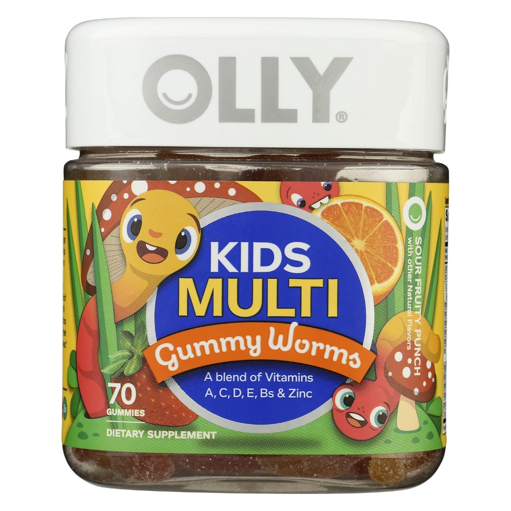 OLLY παιδιά πολυβιταμίνη Gummy Worms, συνολική υγεία και ανοσοποιητική υποστήριξη, βιταμίνες και ορυκτά A, C, D, E, Bs και ψευδάργυρος, Chewable συμπλήρωμα, Sour Fruit Punch, 45 ημέρα προσφοράς - 70 Count