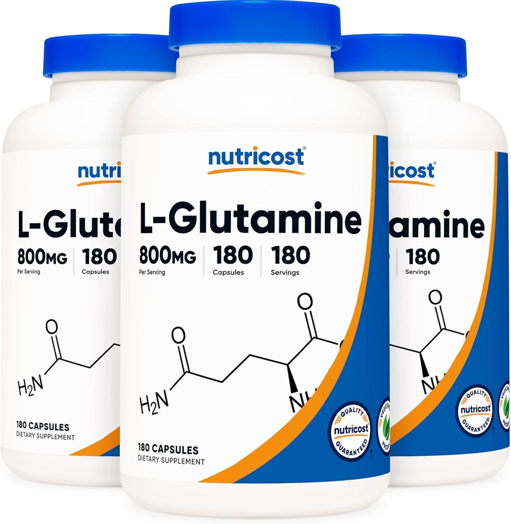 Nutricost L-Γλουταμίνη 800mg, 180 κάψουλες (3 φιάλες)