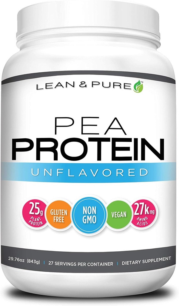 Lean & Pure Pea Protein Powder, Vegan, Low Carb, 25g of Protein, Non GMO, Gluten Free, 27 Servings, 843g