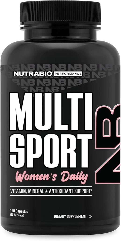 NutraBio Multisport for Women - Womens MultiVitamin - 33 Βιταμίνες, Ορυκτά, Μικροθρεπτικά συστατικά - Πλούσια σε Αντιοξειδωτικά - Υποστηρίζει κορυφαία αθλητική απόδοση, ενέργεια, Μεταβολισμός (120 κάψουλες λαχανικών)