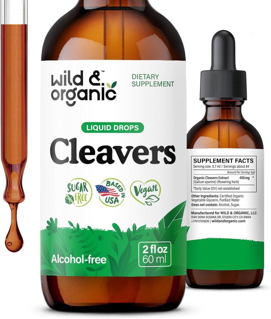 Βάμβακα Wild & Organic Cleavers - Φυσικές σταγόνες Detox με φύλλα Cleavers - συμπλήρωμα εκχυλίσματος βότανου Aparine Galium - Vegan, Sugar & Alcohol-Free - 2 fl oz